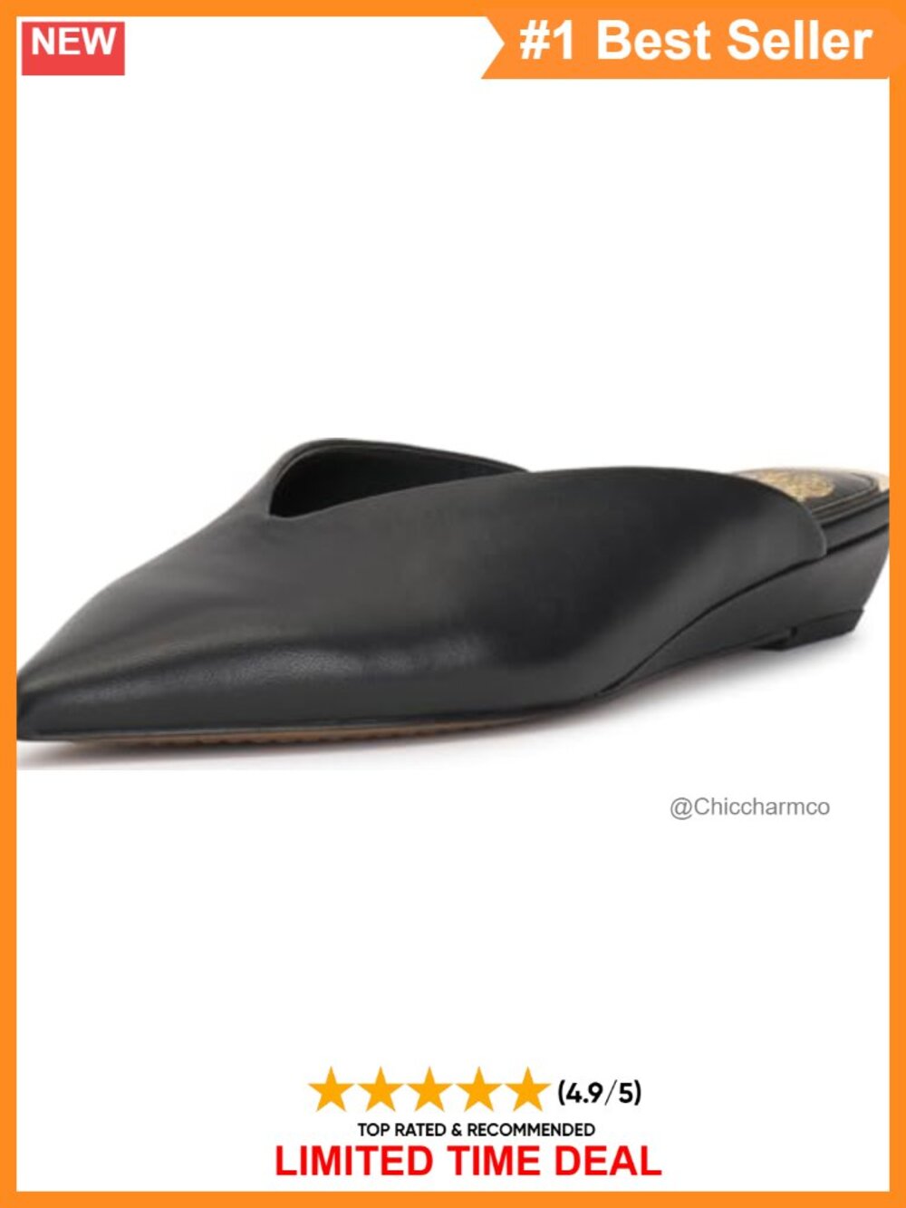 Leather Pointed Toe Slip On Mule Loafers